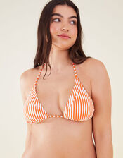 Seersucker Stripe Triangle Bikini Top, Orange (ORANGE), large