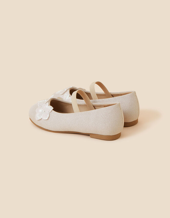 Girls Shimmer Flower Ballerina Flats, Natural (CHAMPAGNE), large