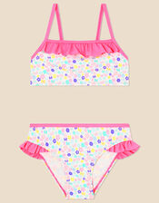 Girls Ditsy Butterfly Bikini Set with Recycled Polyester, White (WHITE), large