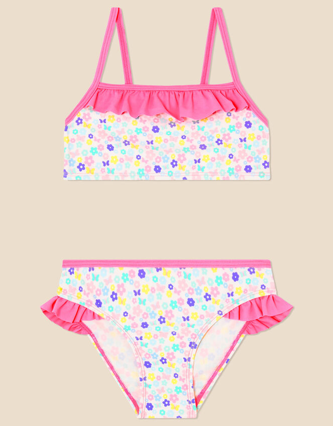 Girls Ditsy Butterfly Bikini Set with Recycled Polyester, White (WHITE), large