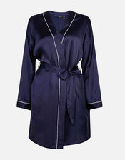Piping Detail Satin Robe , Blue (NAVY), large