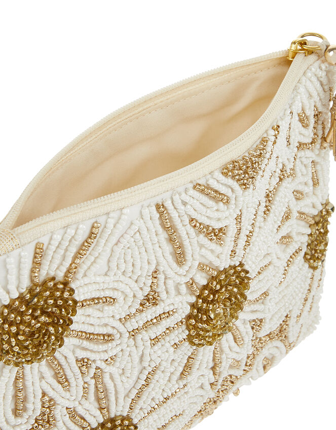 Bead and Sequin Daisy Pouch Bag, , large
