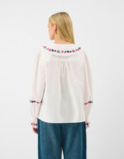 Floral Embroidered Collar Blouse, Cream (CREAM), large
