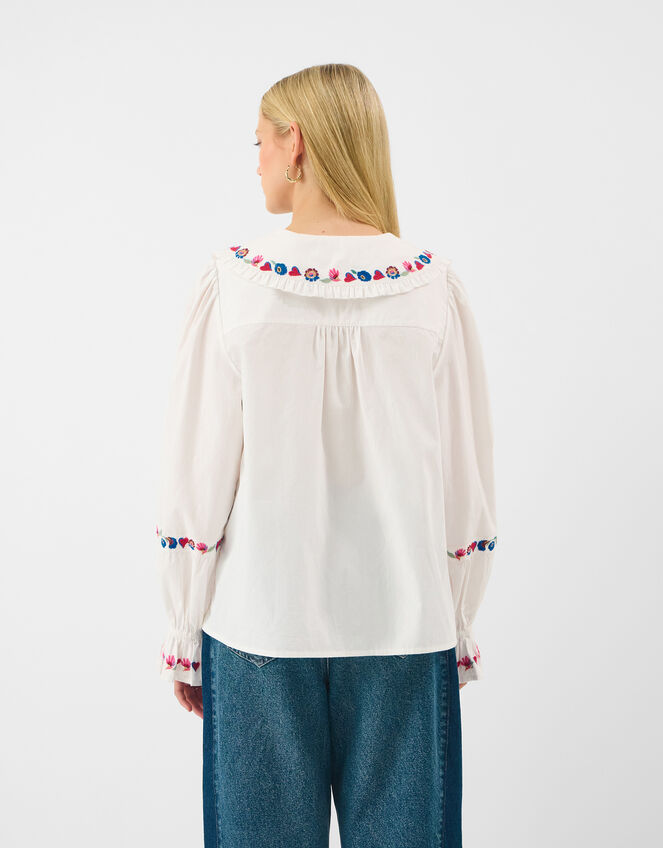 Floral Embroidered Collar Blouse, Cream (CREAM), large