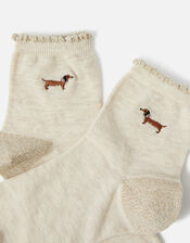 Embroidered Sausage Dog Socks, , large