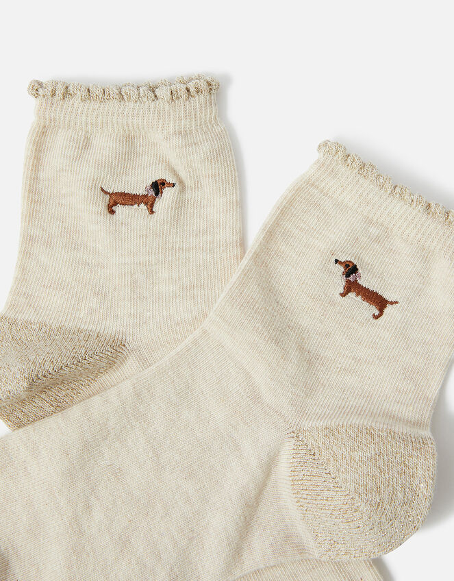 Embroidered Sausage Dog Socks, , large