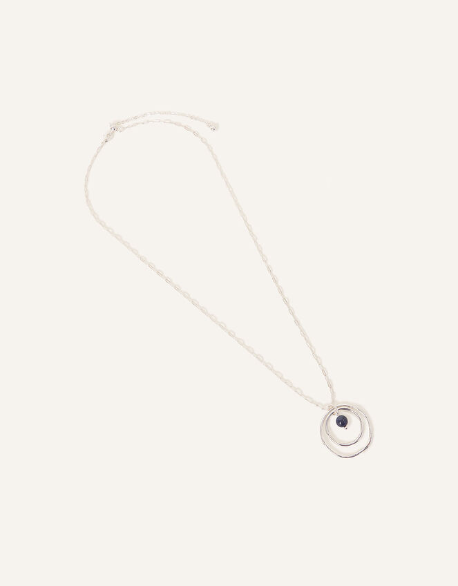 Sterling Silver-Plated Lapis Lazuli Organic Circle Necklace, , large