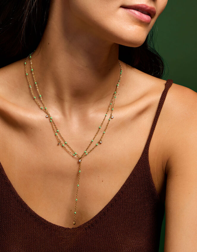 Stainless Steel Bead Layered Lariat Necklace, , large