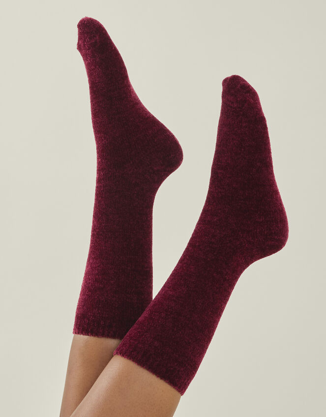 Chenille Bed Socks, Red (BURGUNDY), large
