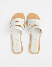 Sophie Strappy Leather Sliders, White (WHITE), large