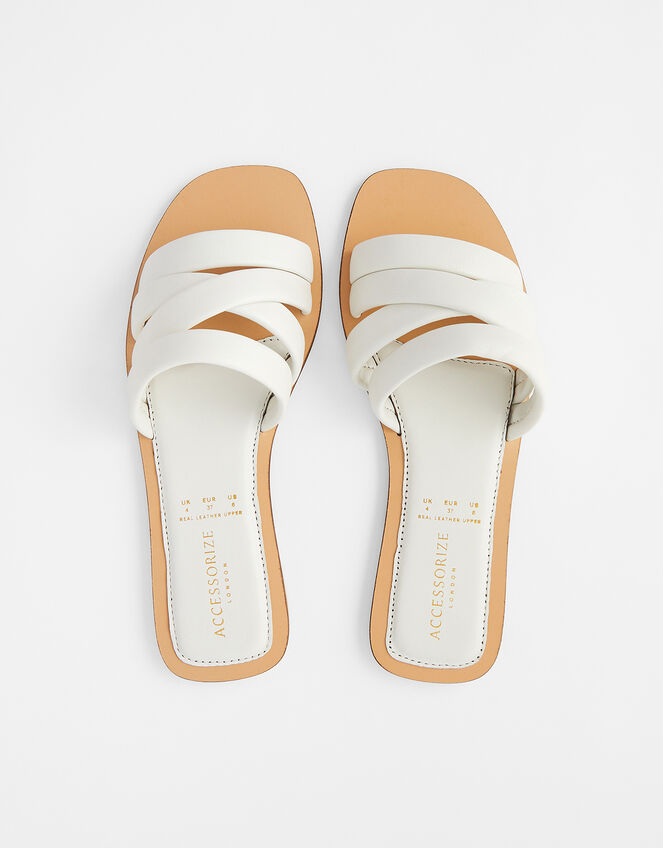 Sophie Strappy Leather Sliders, White (WHITE), large