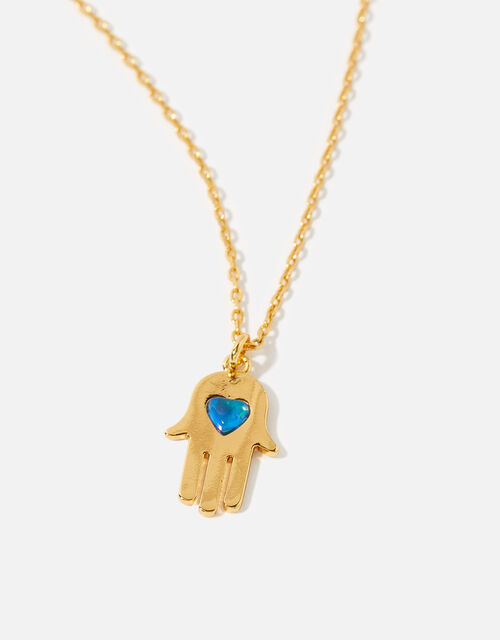 Gold-Plated Hamsa Hand Pendant Necklace, , large