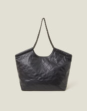 Chain Strap Faux Leather Shoulder Bag, Black (BLACK), large