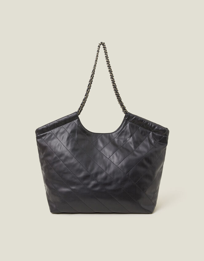 Chain Strap Faux Leather Shoulder Bag, Black (BLACK), large