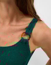 Strap Detail Crinkle Textured Swimsuit, Green (GREEN), large