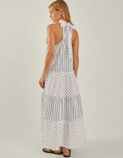 Polka Dot Stripe Halter Maxi Dress, Ivory (IVORY), large