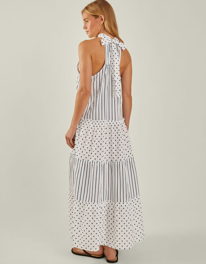 Polka Dot Stripe Halter Maxi Dress, Ivory (IVORY), large