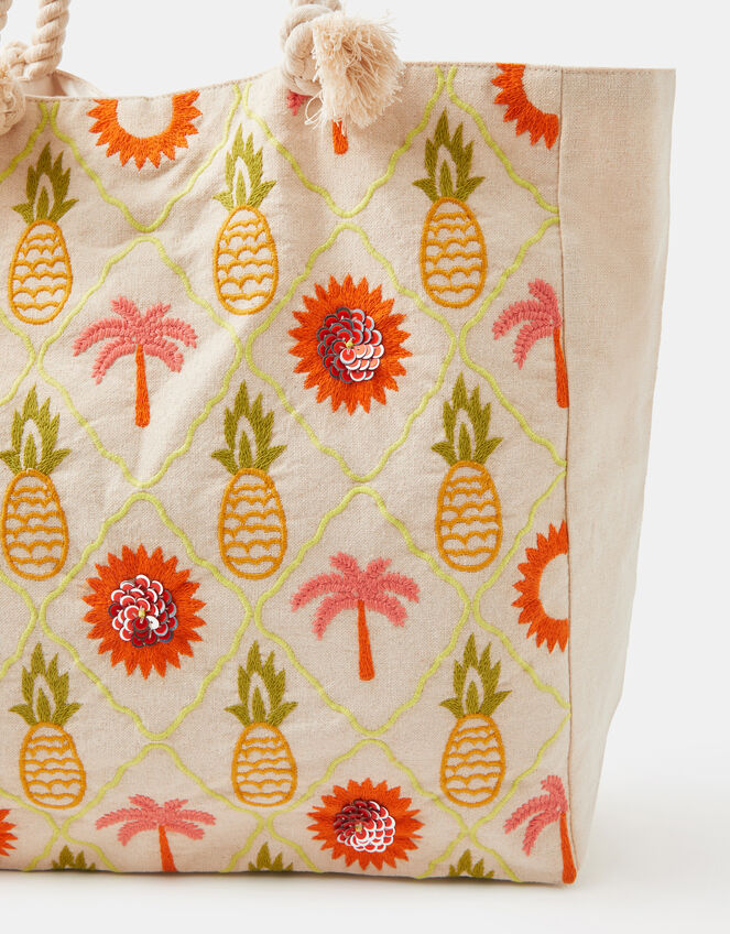 Pineapple Embroidered Beach Bag, , large