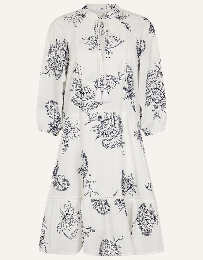 Shell Embroidered Mini Dress, White (WHITE), large