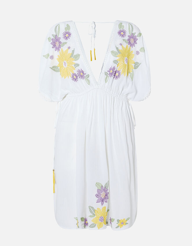Sunflower Embroidered Kaftan, White (WHITE), large