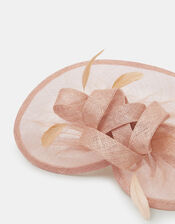 Woven Bow Feather Disc Fascinator, Pink (PALE PINK), large