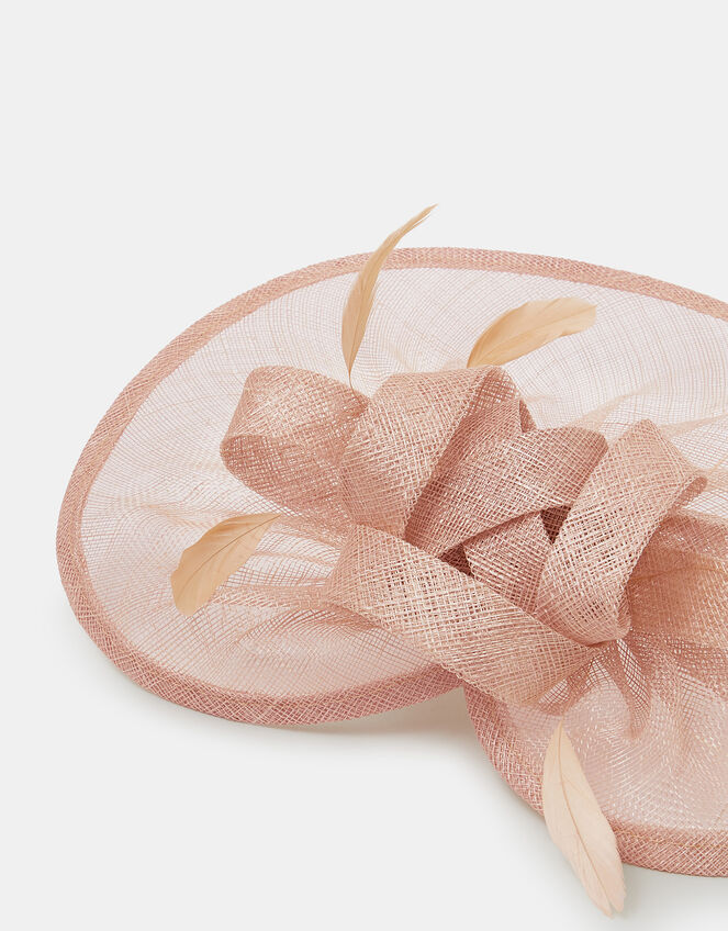 Woven Bow Feather Disc Fascinator, Pink (PALE PINK), large