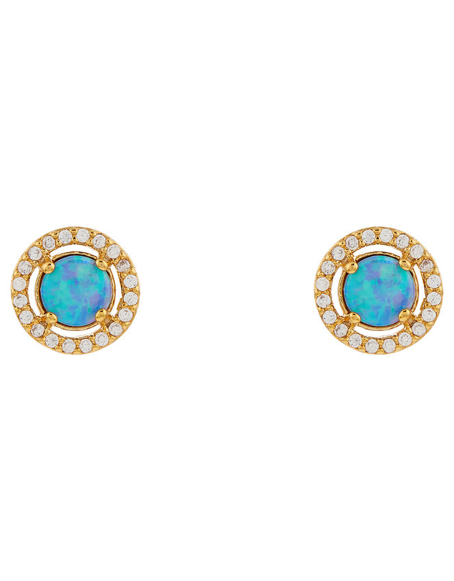 Gold-Plated Opal Stud Earrings, , large