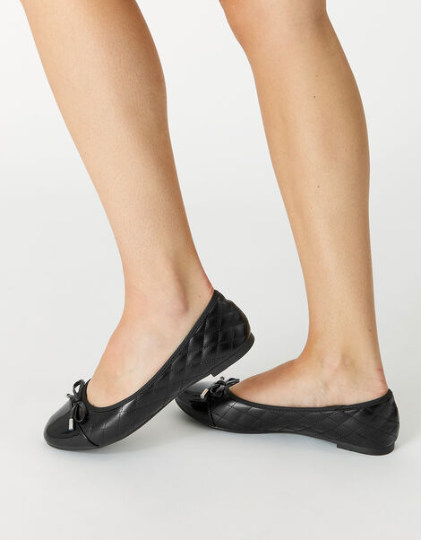 Quilted Bow Ballerina Flats, Black (BLACK), large