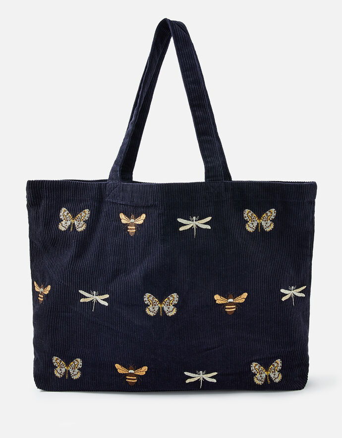 Insect Embroidered Cord Shopper Bag Blue Totes & Shoppers