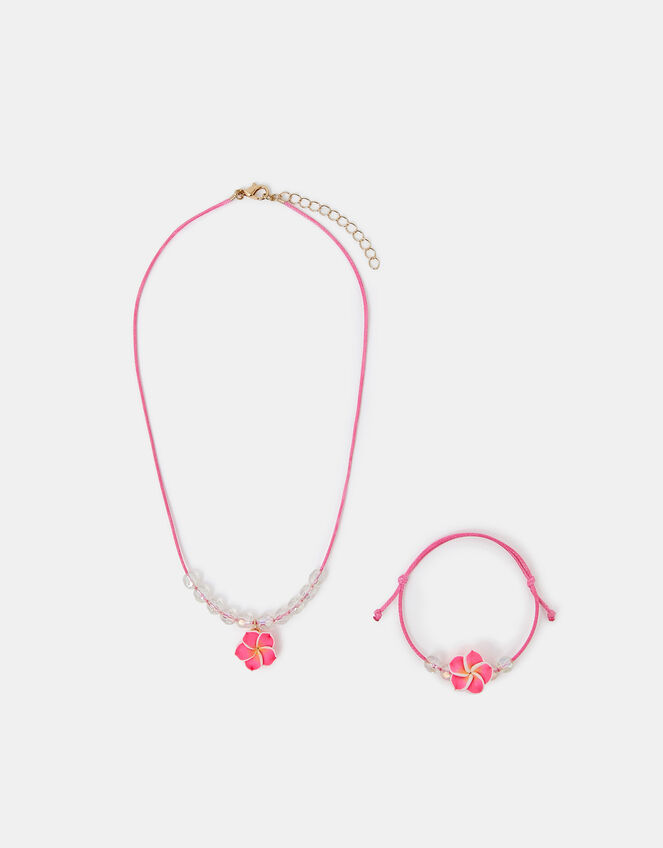 Girls Tropical Flower Necklace and Bracelet Set, , large