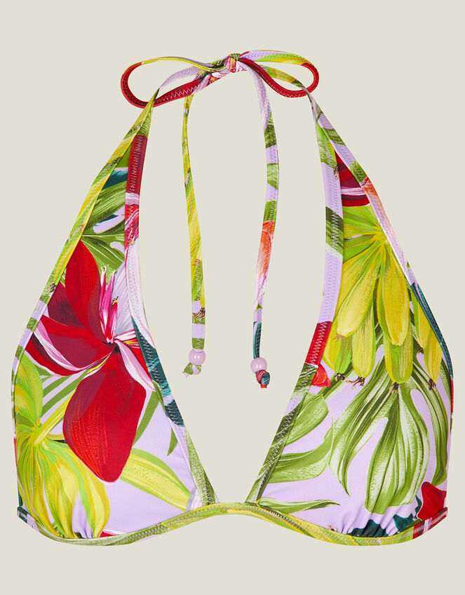 Banana Tree Print Bikini Top, Purple (LILAC), large