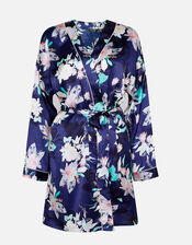 Leila Floral Satin Robe, Blue (NAVY), large
