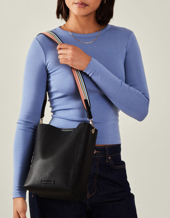 Faux Leather Bucket Bag, Black (BLACK), large