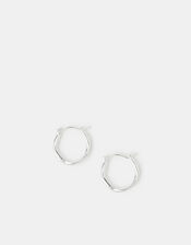 Sterling Silver-Plated Small Molten Hoop Earrings, , large