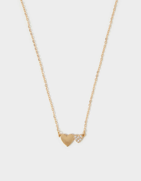 Double Heart Pendant Necklace, Gold (GOLD), large