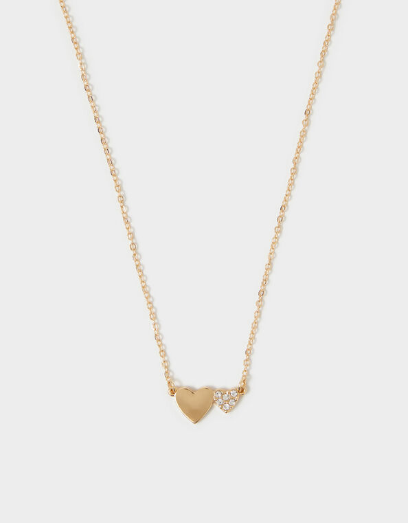 Double Heart Pendant Necklace, Gold (GOLD), large