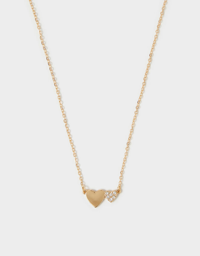 Double Heart Pendant Necklace, Gold (GOLD), large