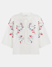 Floral Embroidered Blouse, White (WHITE), large