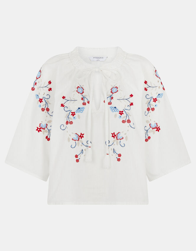 Floral Embroidered Blouse, White (WHITE), large