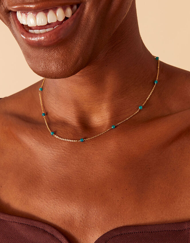 Gold-Plated Healing Stone Station Apatite Bead Necklace, , large