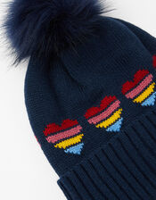 Rainbow Heart Knit Pom-Pom Beanie, , large