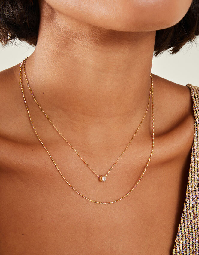 14ct Gold-Plated Layered Cube Crystal Necklace, , large