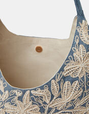 Embroidered Denim Shoulder Bag, , large