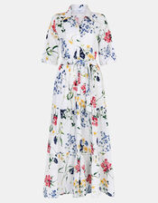 Floral Print Belted Maxi Dress, Ivory (IVORY), large