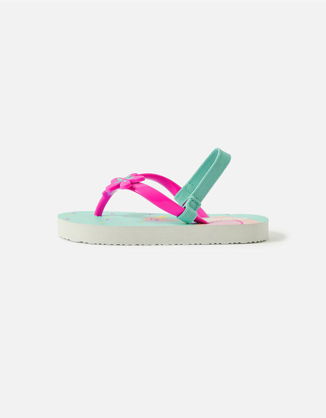 Girls Flamingo Flip Flops, Blue (AQUA), large