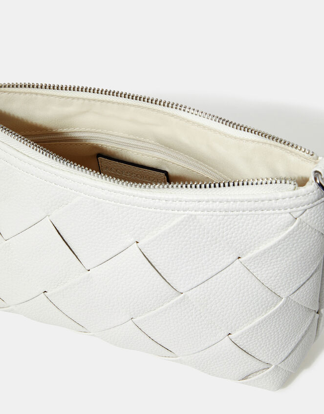 Woven Faux Leather Shoulder Bag, , large