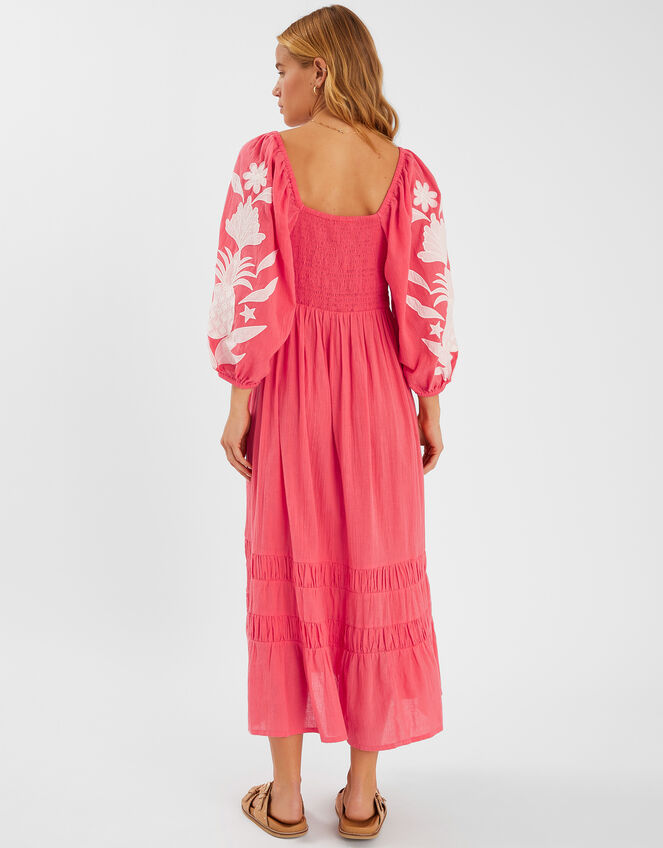 Pineapple Applique Smocked Maxi Dress, Orange (CORAL), large