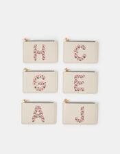 Floral Embroidered Initial Card Holder, Cream (CREAM), large