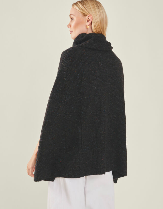 Roll Neck Knit Poncho, Black (BLACK), large
