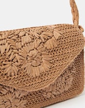 Floral Raffia Shoulder Bag, , large
